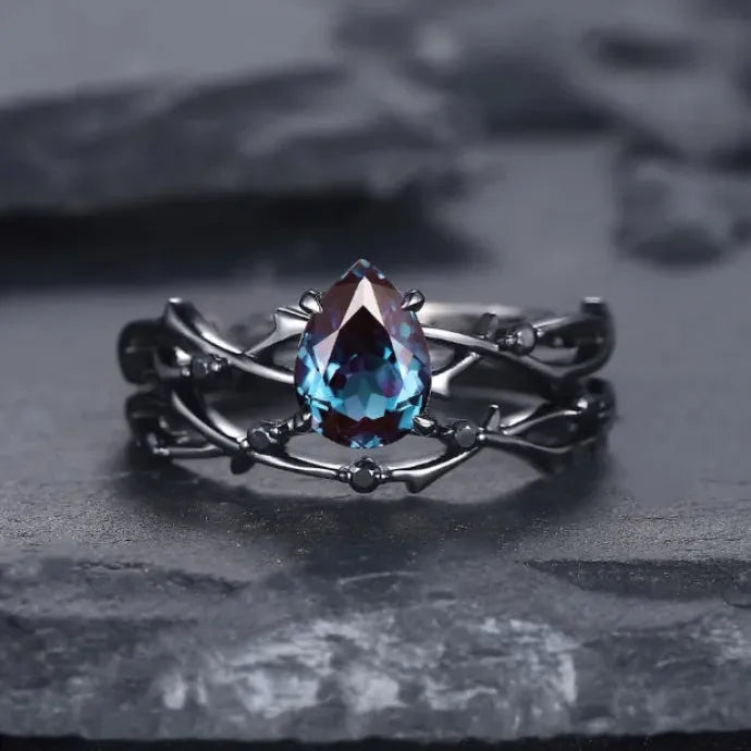 Luxury Gun Black Cubic Zirconia Vine Ring Women’s Classic Wedding Jewelry