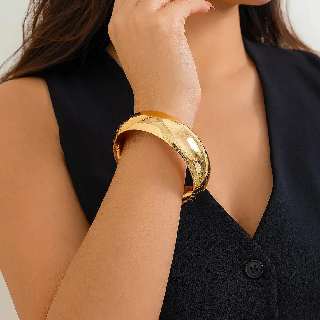 14k Gold Plated Punk Geometric Wide Adjustable Cuff Bracelet Bangle Men Women