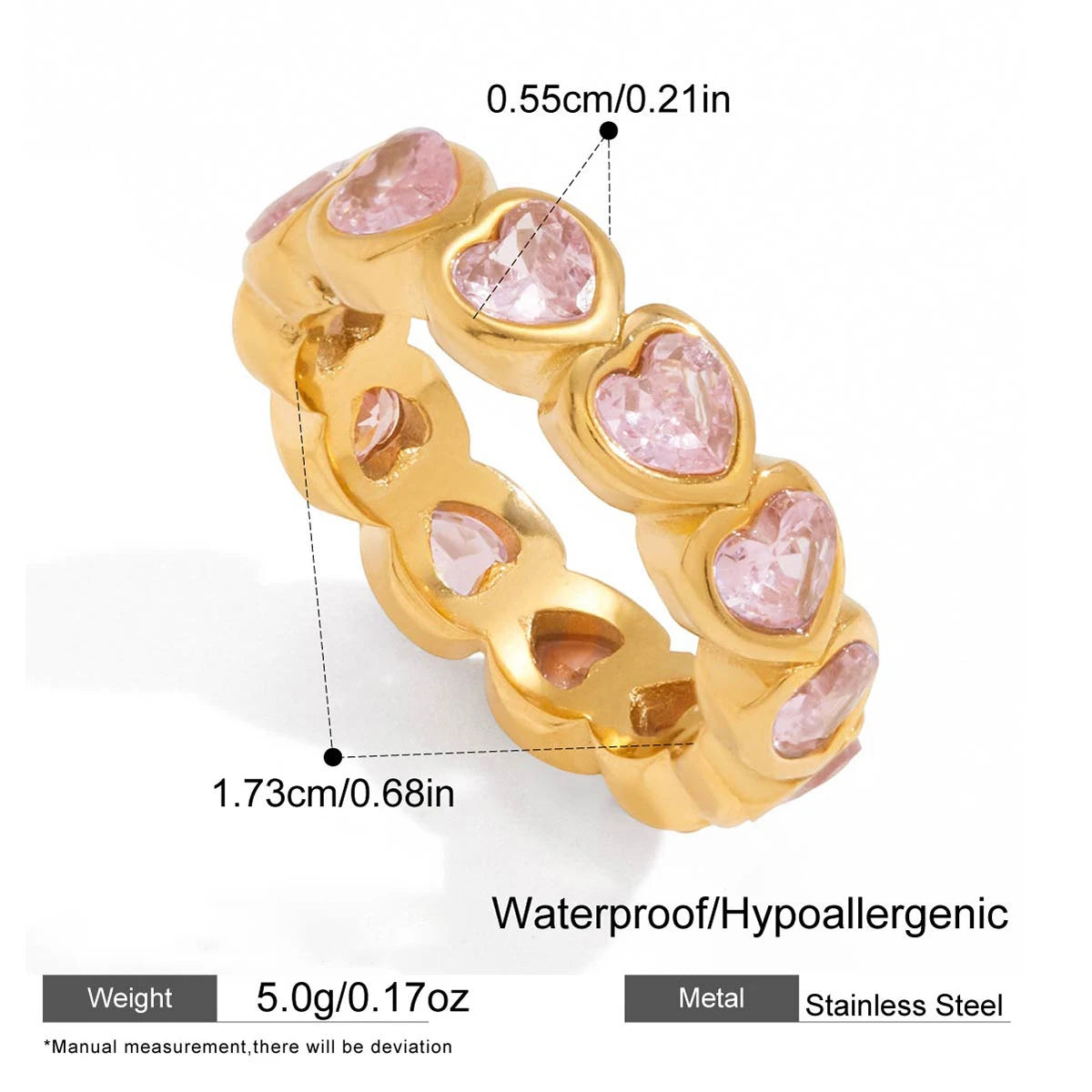 18K Gold Plated 316 Stainless Steel Pink Zircon Waterdrop Knuckle Ring Vintage
