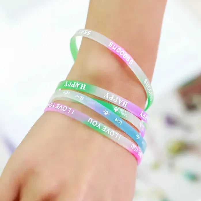 10PCS Child Luminous Silicone Candy-Colored Letter Rubber Bracelets Wristbands
