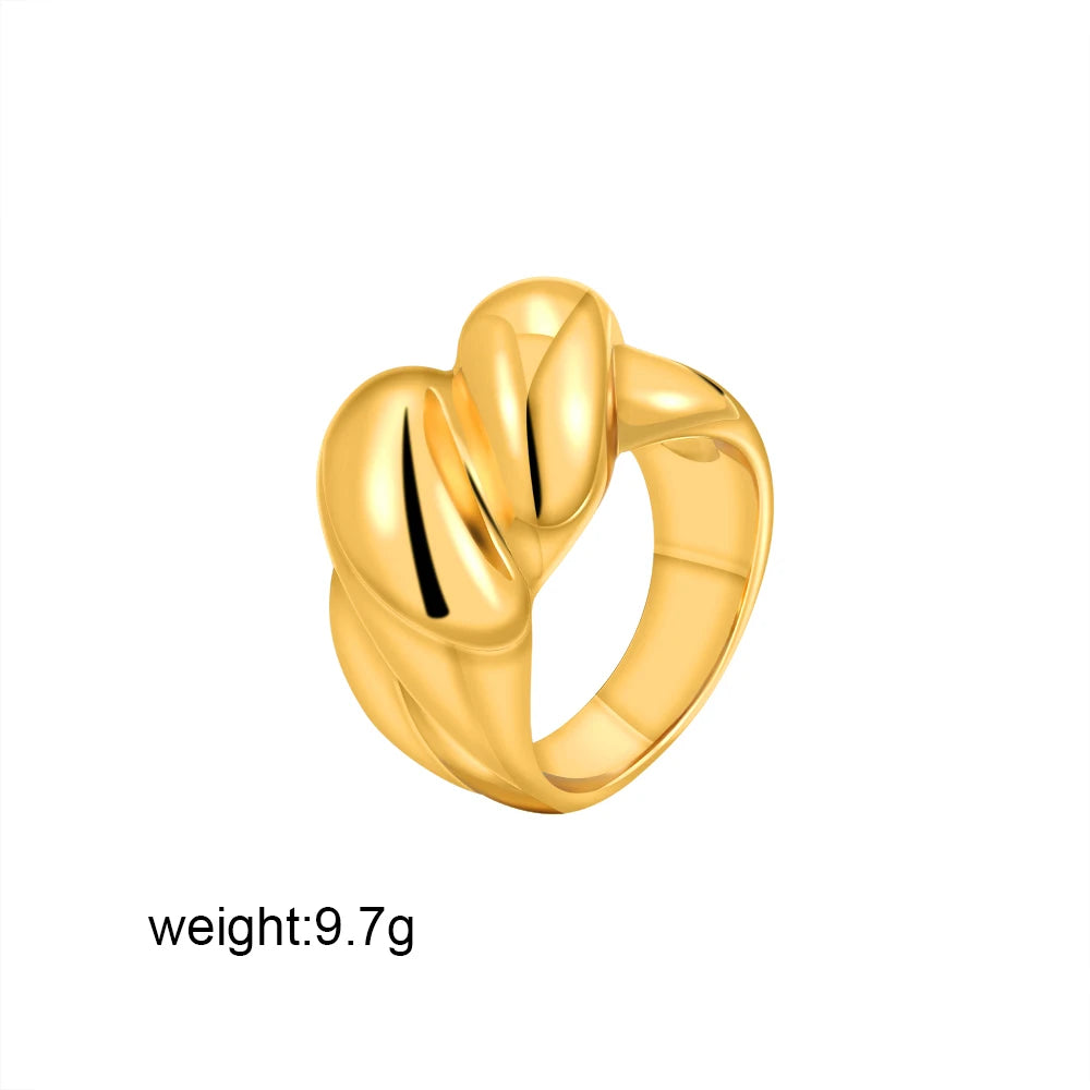 18K Gold Plated Geometric Zircon Chunky Dome Wide Knuckle Ring for Women