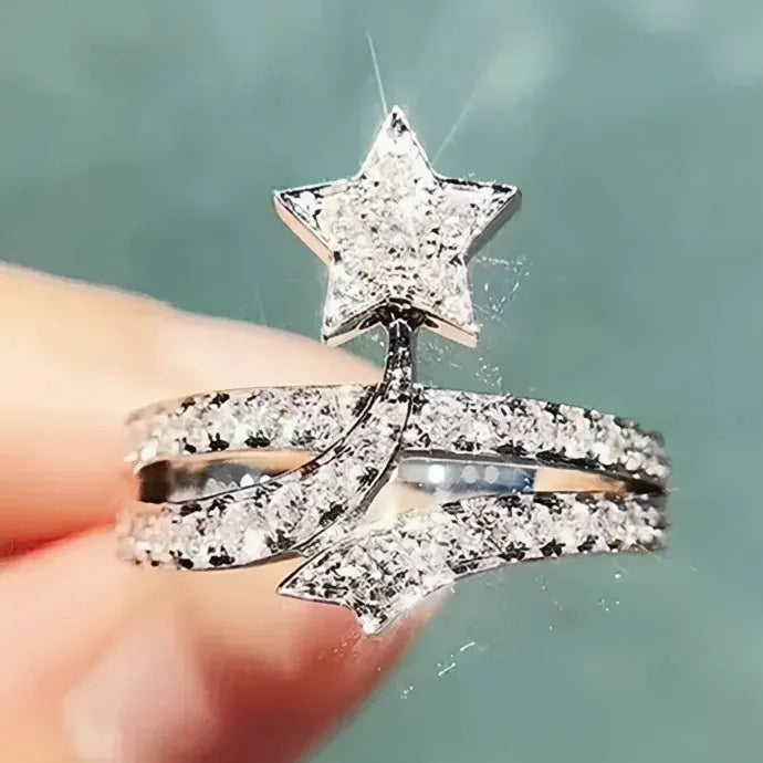 Star Women Ring Wedding Engagement Shining CZ Brass Jewelry Cocktail Ring
