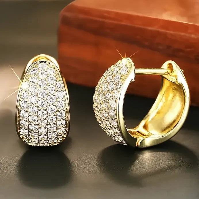 Elegant Women’s Silver & Gold Hoop Earrings CZ Geometric Wedding Jewelry