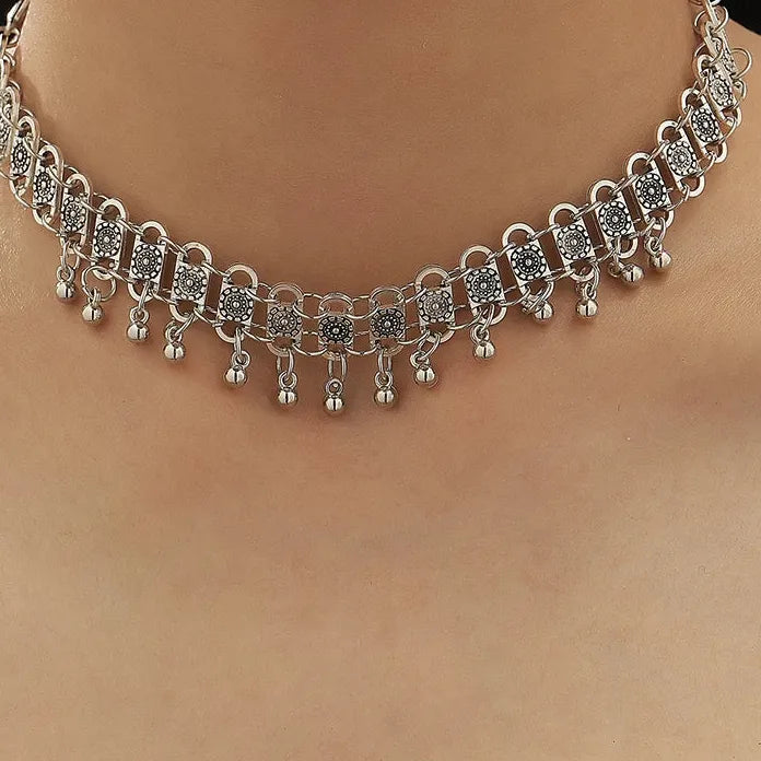 Silver Tassel Small Bells Necklace Choker for Women Men Punk Jewelry
