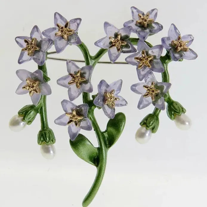 Purple Flower Enamel Brooch Pin Pearl Corsage Retro Style for Women