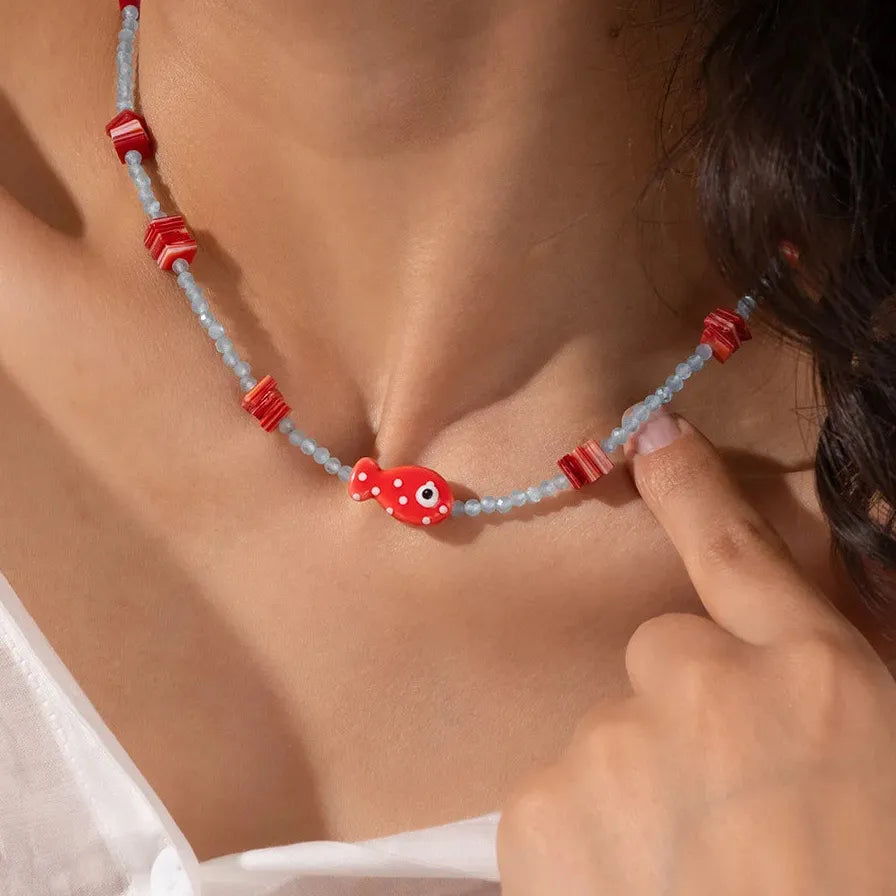 Stackable Natural Stone Bell Pepper Collar Necklace Women Stainless Steel Choker Pendant