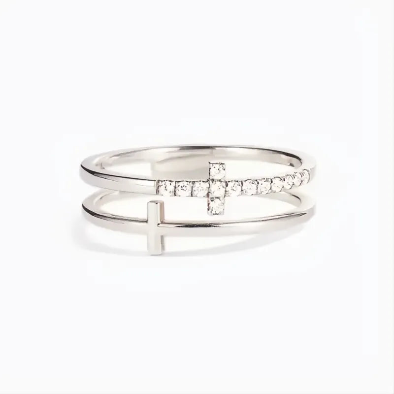 Gorgeous Women’s Double Layer Cross Ring Brass Cubic Zirconia Fashion Jewelry