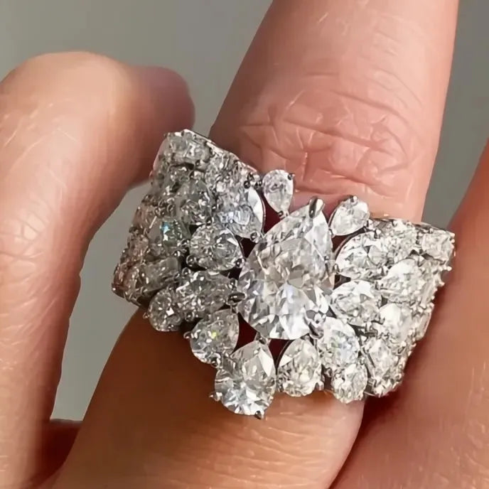 Women’s Geometric Cubic Zirconia Brass Cocktail Ring Wedding Engagement Jewelry Gift