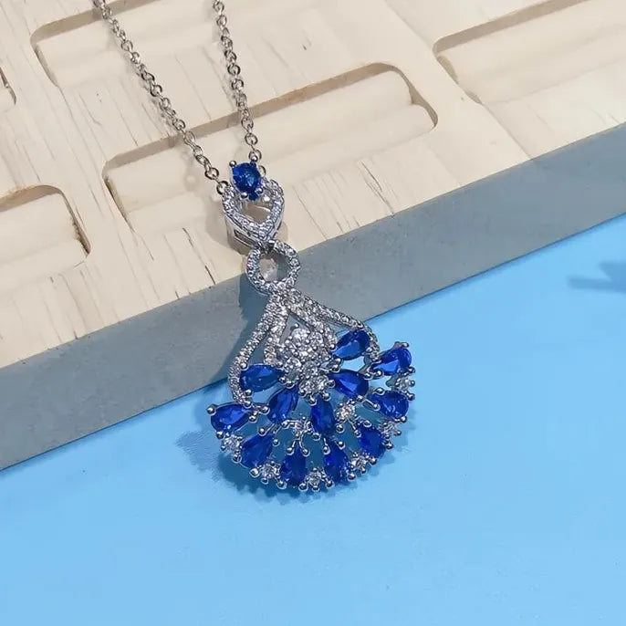 Elegant Women’s Wedding Necklace with Blue Cubic Zirconia Geometric Pendant