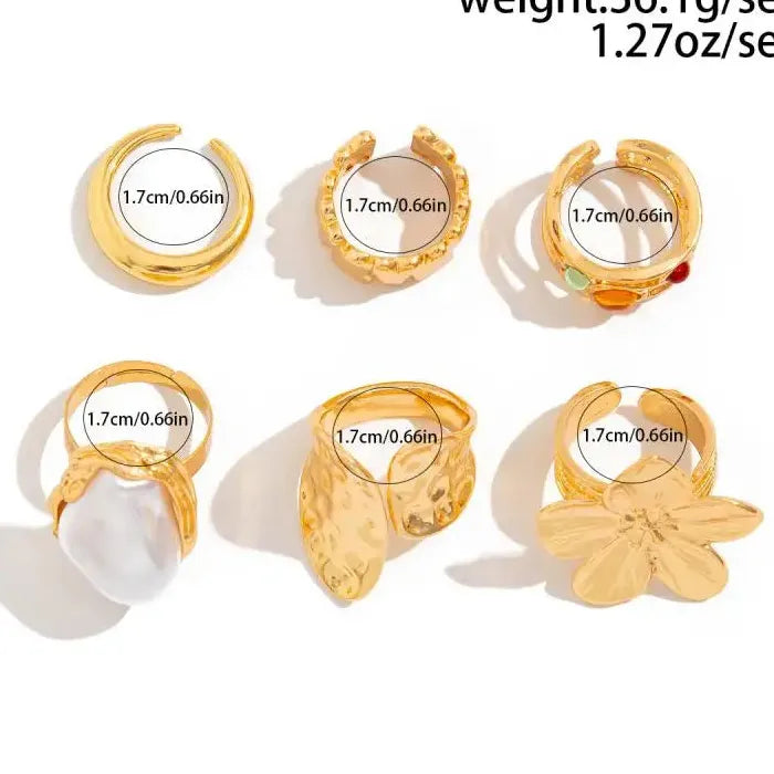 Gold Flower Pearl Crystal Open Ring for Women Elegant Jewelry Gift