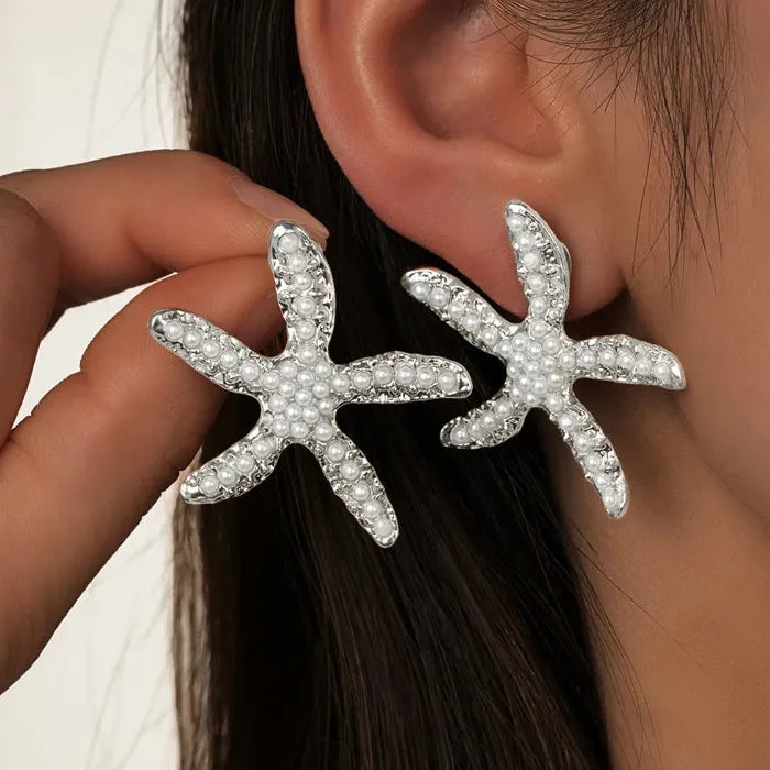Boho Zinc Alloy Pearl Starfish Drop Earrings for Women Vintage Gift