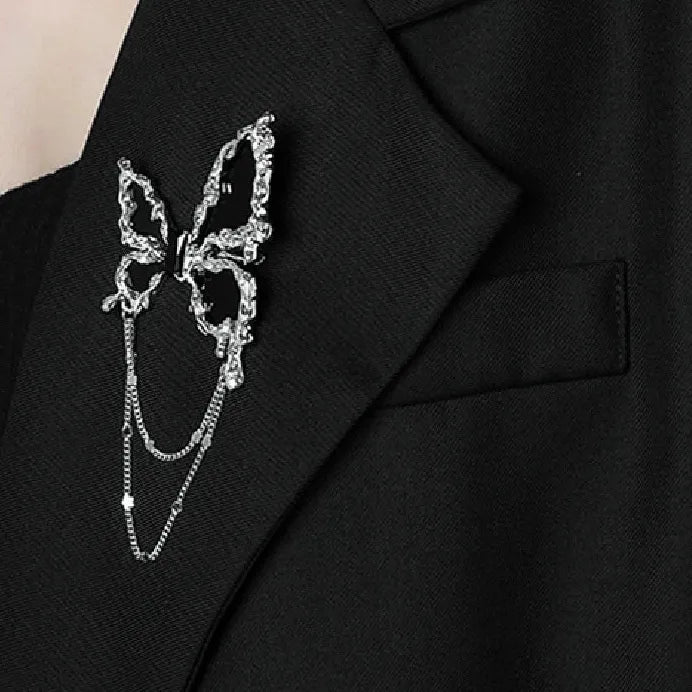 Zinc Alloy Metal Chain Butterfly Brooch Lapel Pin for Men Women