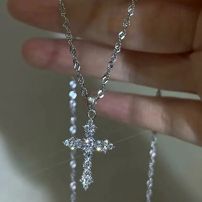 Y2K Geometric Circle Pendant Necklace Zinc Alloy Rhinestone Chain