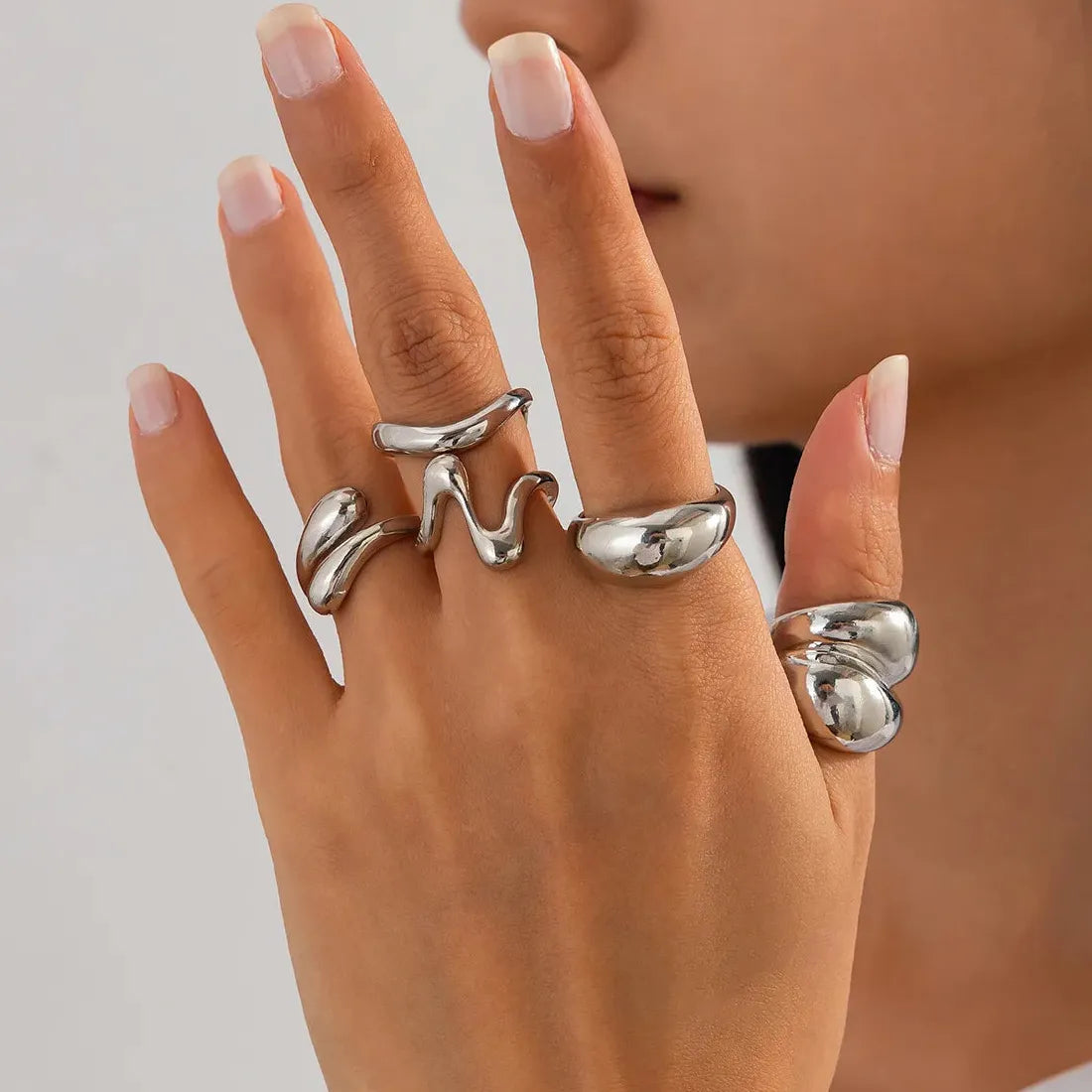 14Pcs Vintage Silver Punk Hiphop Metal Knuckle Rings Geometric Design for Women Men