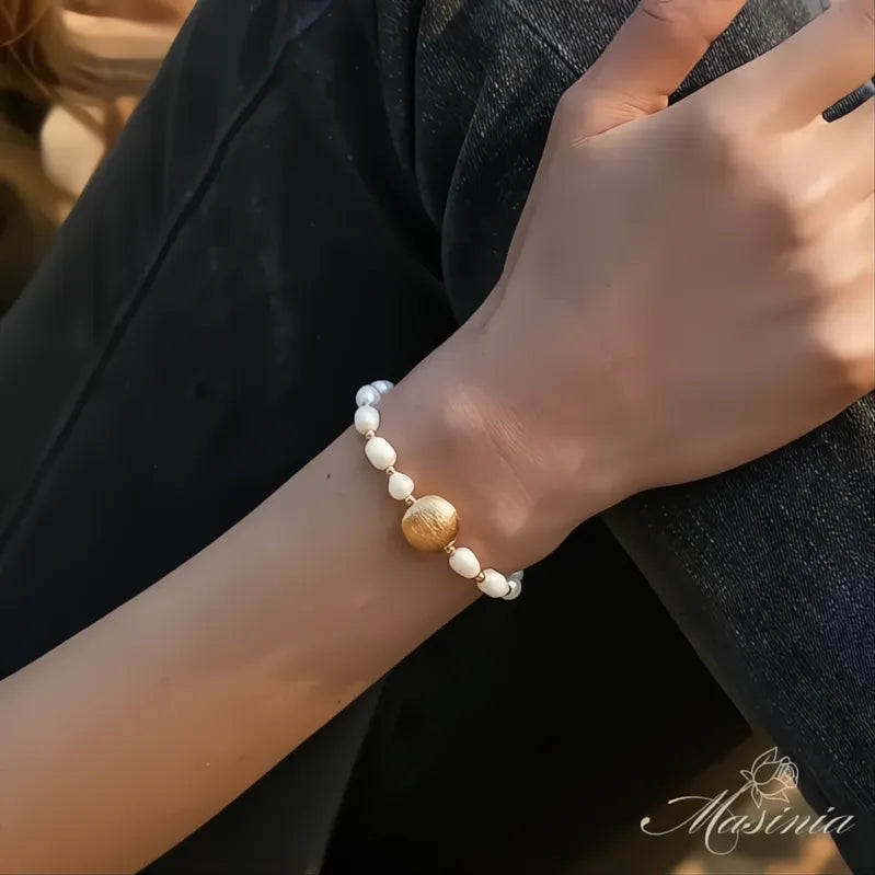 Freshwater Pearl Gold Plated Beaded Bracelet Women Link Chain