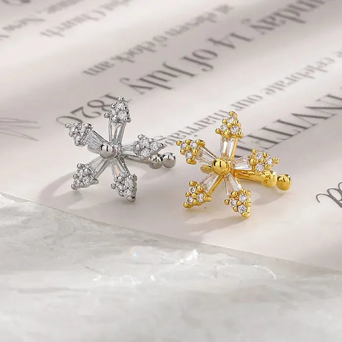 Korean Crystal Flower Butterfly Stainless Steel Clip-On Ear Cuffs for Women