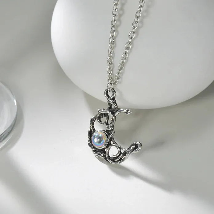Moonstone Crescent Moon Pendant Necklace Vintage Boho Celestial Jewelry Gifts