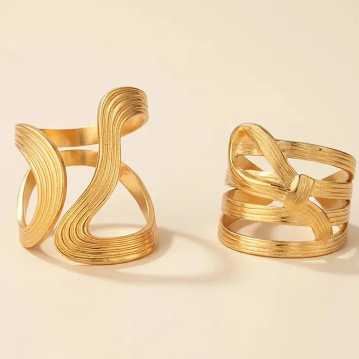 Adjustable Stainless Steel Geometric Knot Open Ring Set for Women Vintage Jewelry Gift