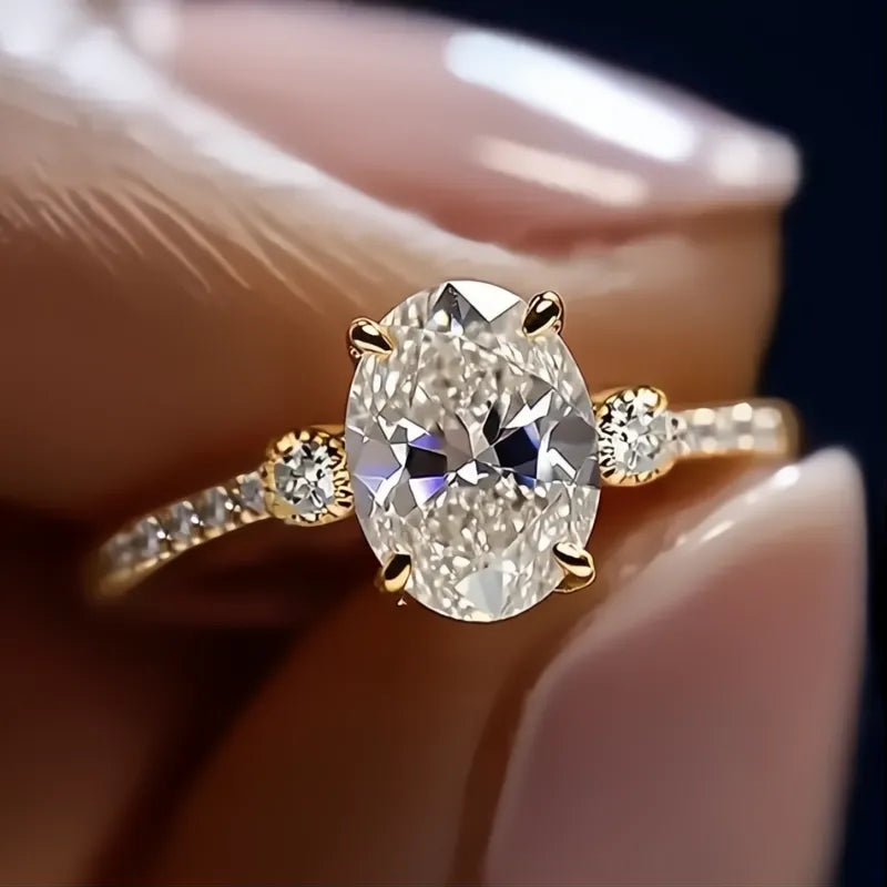 Fashion Women Ring Gold Color Simple Design Cubic Zirconia Inlaid Elegant Jewelry for Engagement Daily
