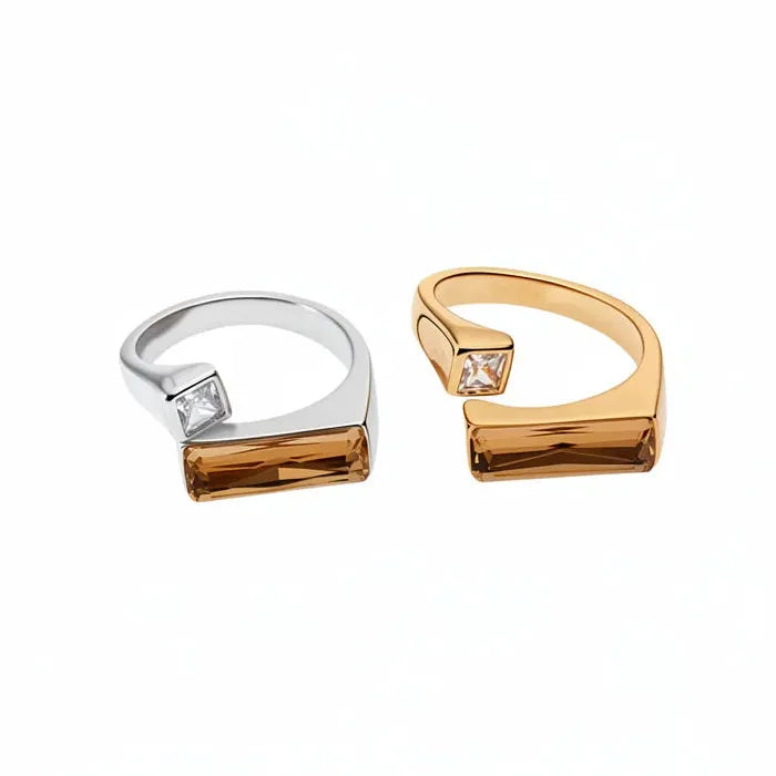 Copper Adjustable Square Rhinestone Ring for Women Men Banquet Jewelry Gift