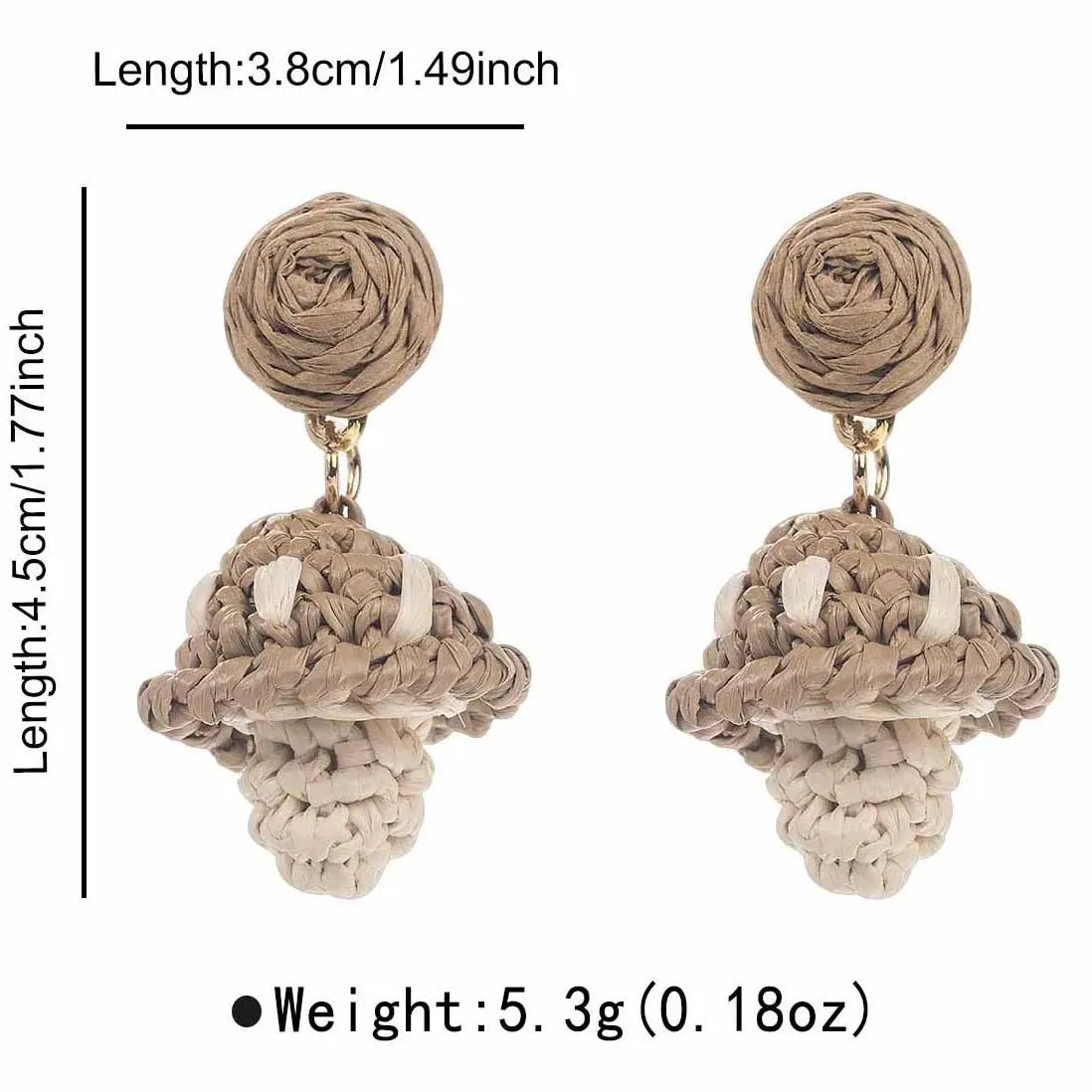 Lafite Grass Woven Mushroom Stud Earrings for Women Bohemian Summer Jewelry