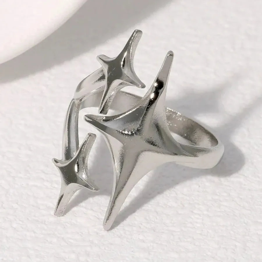 Adjustable Gold Star Stainless Steel Ring for Women Thin Fashion Jewelry