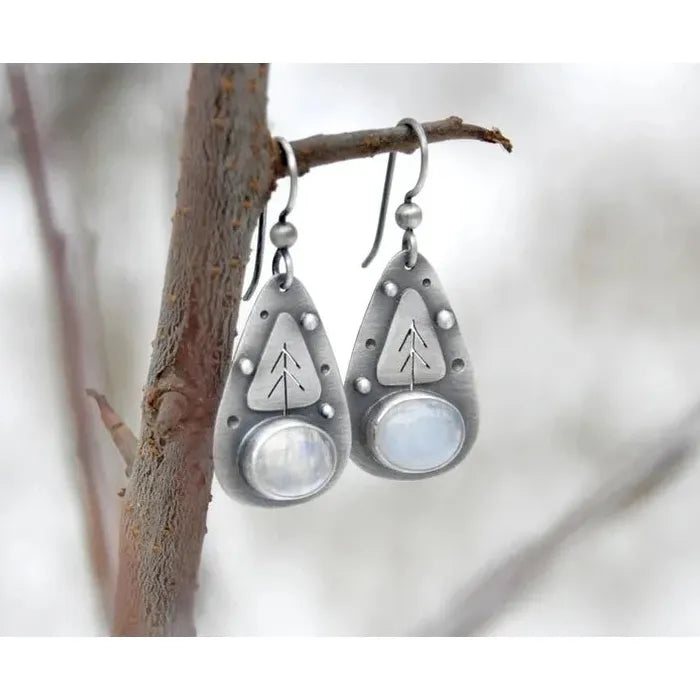 Bohemian Vintage Geometry Moonstone Pendant Earrings Zinc Alloy Jewelry Women