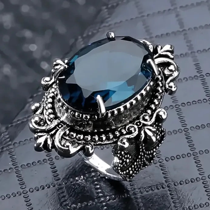 Bohemia Blue Glass Geometric Zinc Alloy Ring for Women Fashion Gift