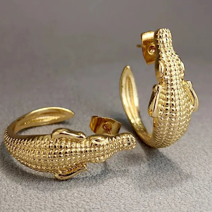 Alloy Crocodile Alligator Stud Earrings Women Punk Animal Jewelry Gifts