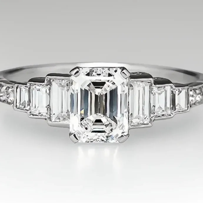 Geometric Cubic Zirconia Silver Wedding Band Ring Elegant Brass Jewelry