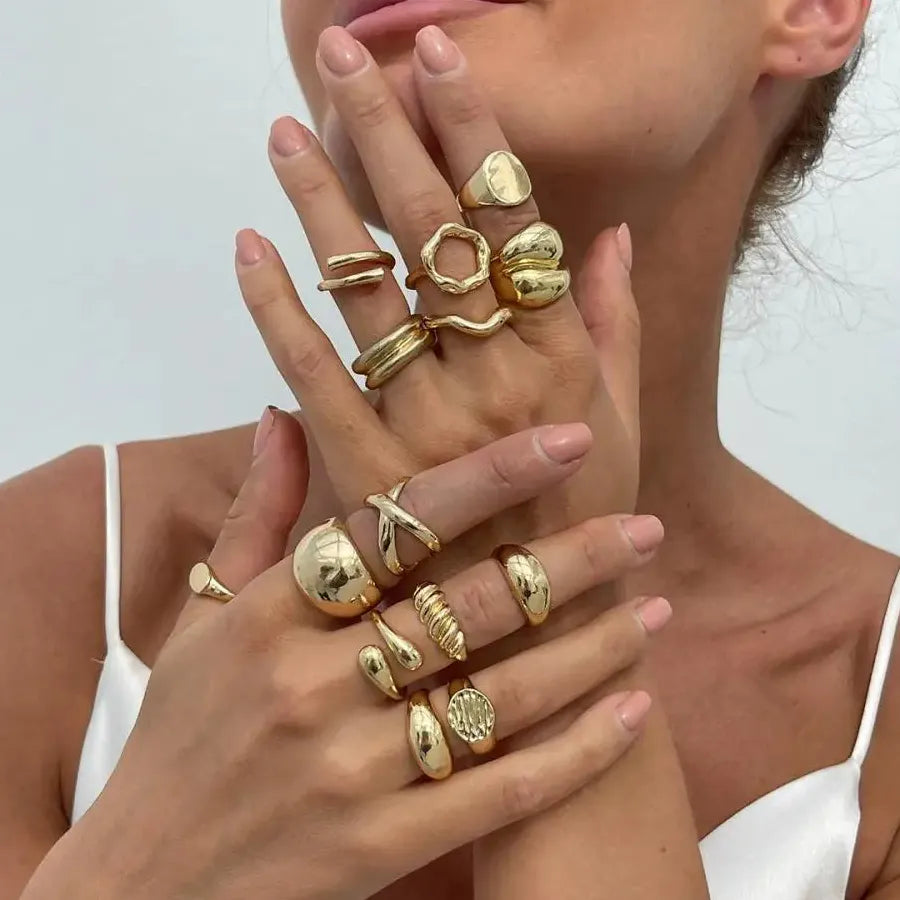 14Pcs Vintage Silver Punk Hiphop Metal Knuckle Rings Geometric Design for Women Men