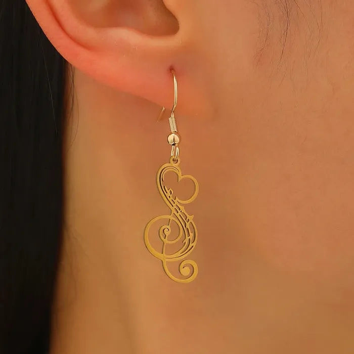 Stainless Steel Musical Note Heart Drop Earrings for Women Gift