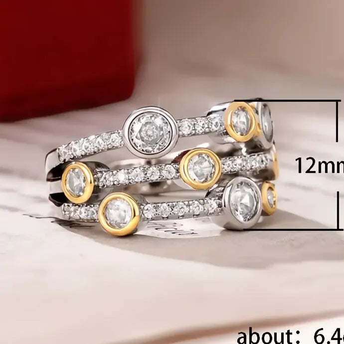 Hollow Geometric Women’s Brass Ring with Shiny Round Cubic Zirconia
