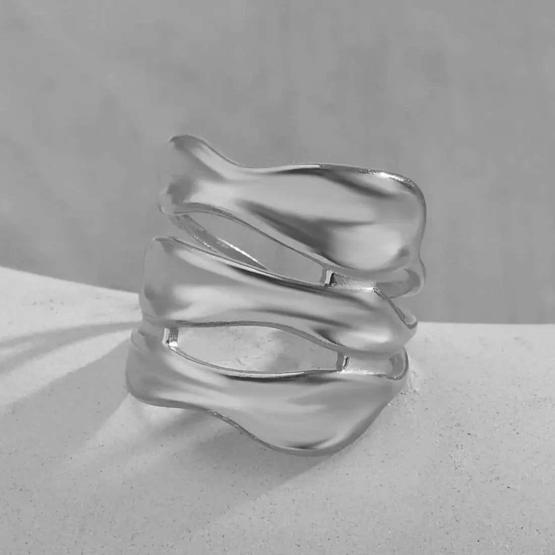 18K Gold Color Stainless Steel Double S-Shaped Waterproof Cocktail Ring for Women Men