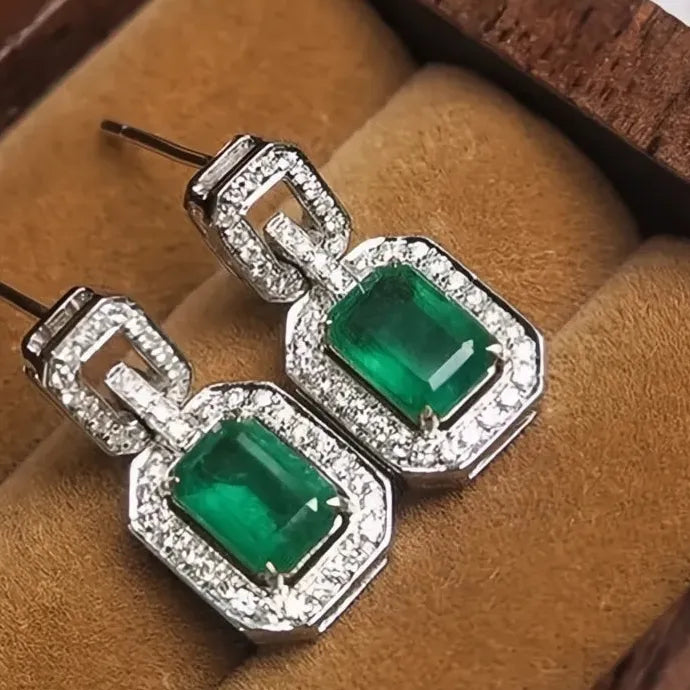 Green Square Cubic Zirconia Copper Alloy Dangle Earrings for Women Party