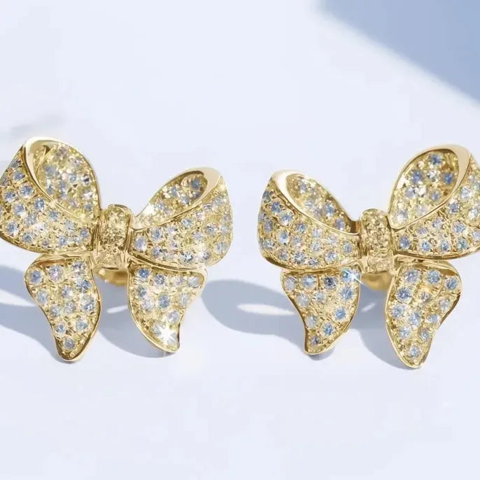 Romantic Bowknot Women Stud Earrings Cubic Zirconia Crystal Delicate Fashion Jewelry