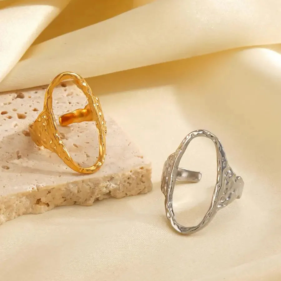 Geometric Oval Open Ring 316L Stainless Steel Punk Jewelry Gift for Men Women