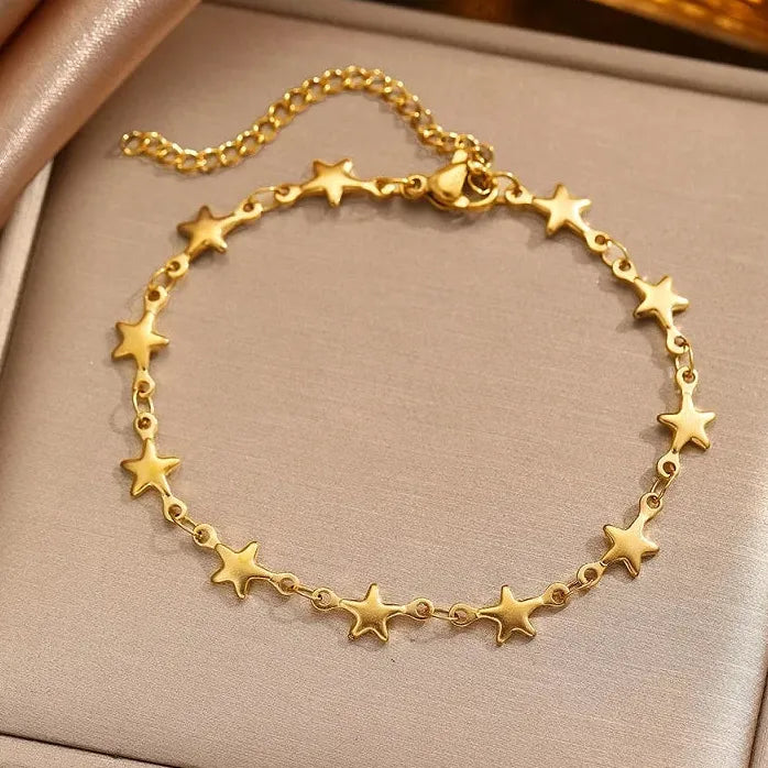 Gold Stainless Steel Star Tennis Chain Bracelet for Women Waterproof Jewelry Gift