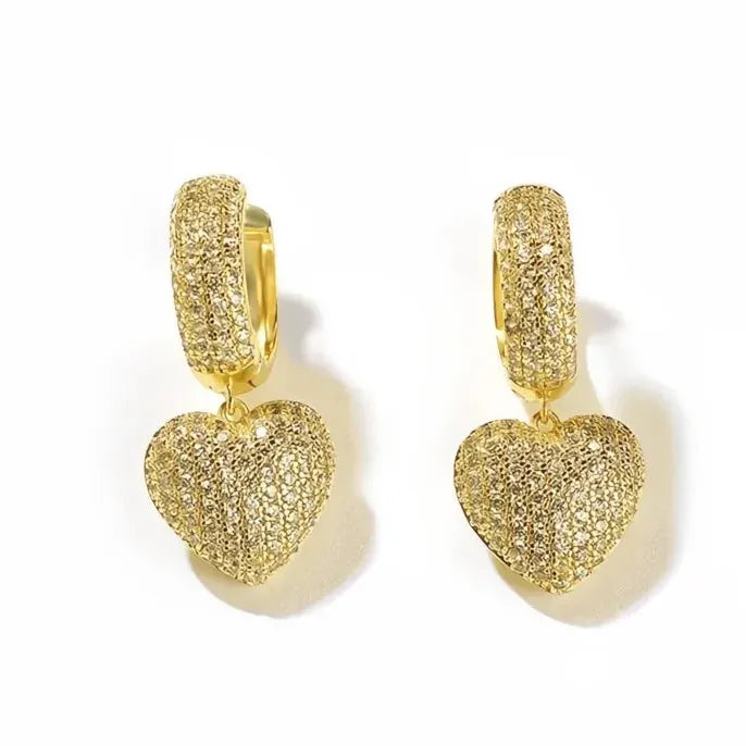 Noble Heart Geometric Cubic Zirconia Brass Drop Earrings for Wedding Jewelry