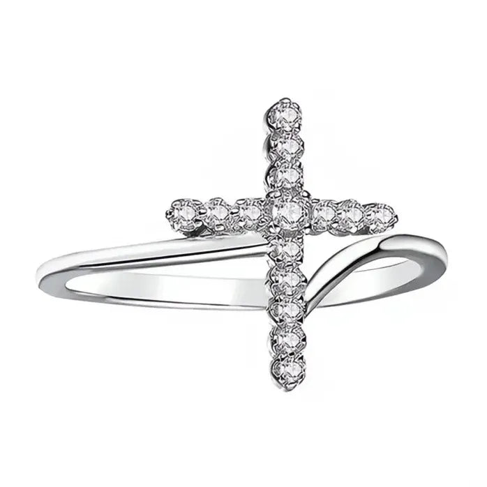 Brass Cubic Zirconia Cross Ring Wedding Party Jewelry for Women