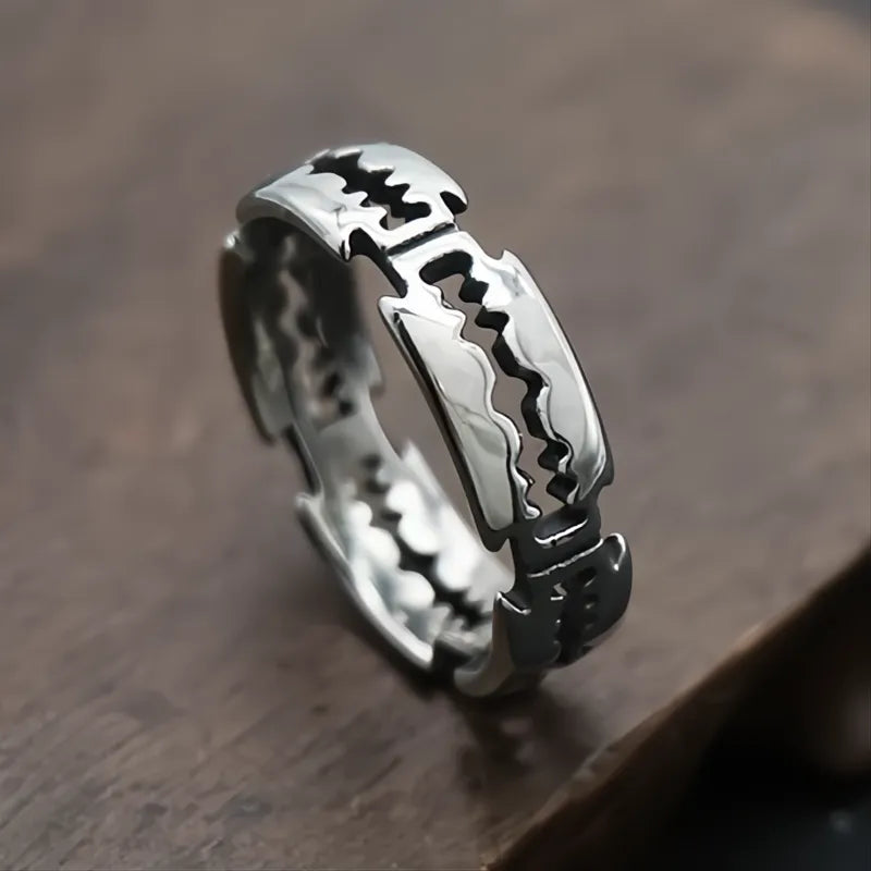 Korean Style Punk Razor Blade 316L Stainless Steel Couple Rings for Men Women