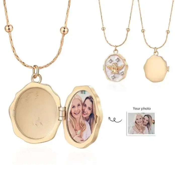 Angel Locket Necklace Photo Butterfly Frame Stainless Steel Memorial Gift