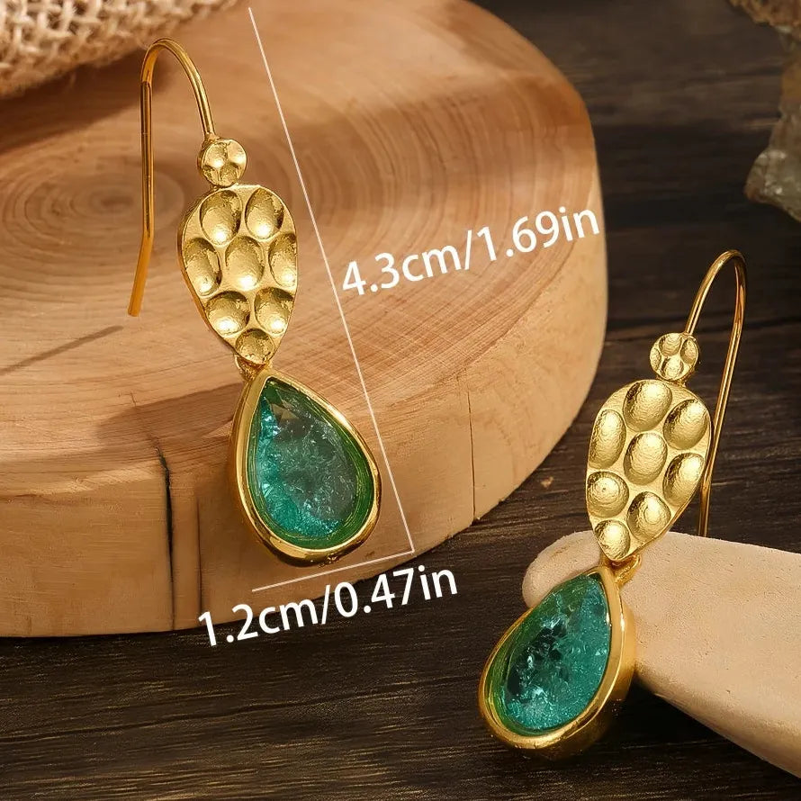 Geometric Double Color Round Stone Dangle Earrings Zinc Alloy for Women
