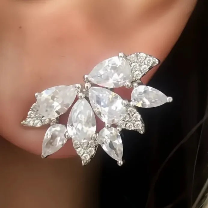 Geometric Cubic Zirconia Stud Earrings for Women Bridal Wedding Jewelry