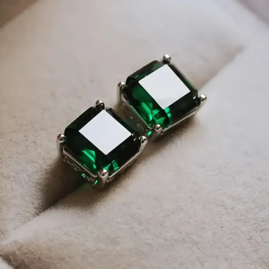 Green CZ Square Stud Earrings Gold Color Brass Luxury Wedding Jewelry