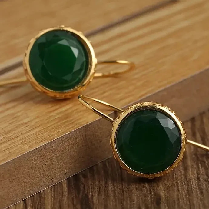 Luxurious Emerald Synthetic Gemstone Drop Earrings Round Shape Jewelry for Women