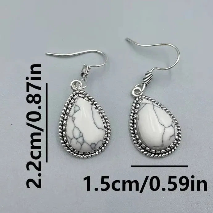 Vintage Women’s Imitation Natural Stone Teardrop Pendant Earrings Elegant Jewelry