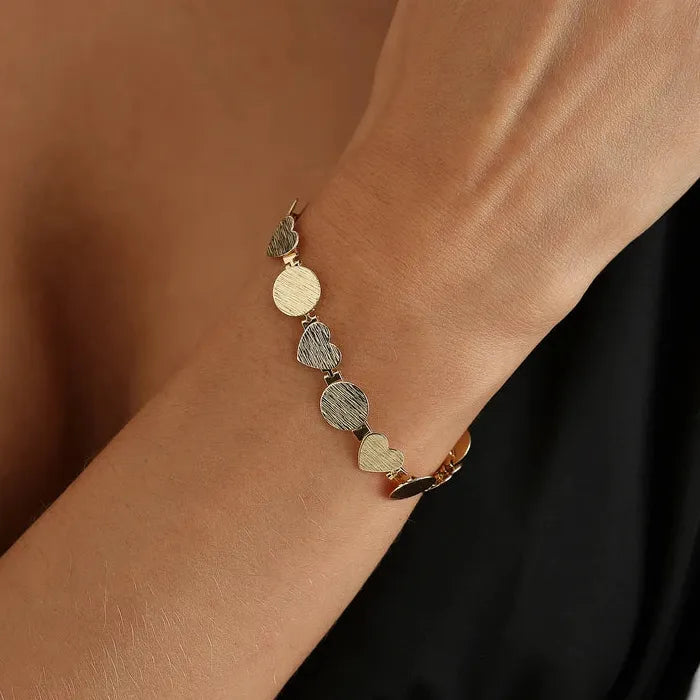 Heart and Geometric Zinc Alloy Necklace Bracelet Earrings Set for Women