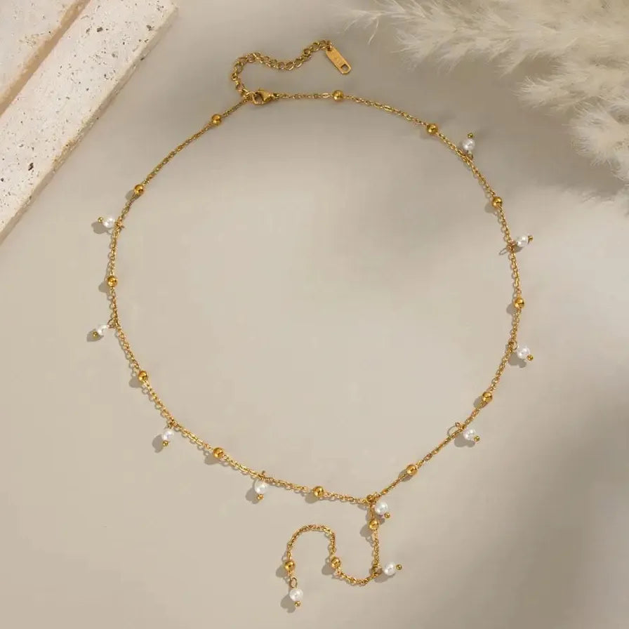 Vintage Gold Stainless Steel Pearl Circle Pendant Y-Shaped Long Chain Necklace Women
