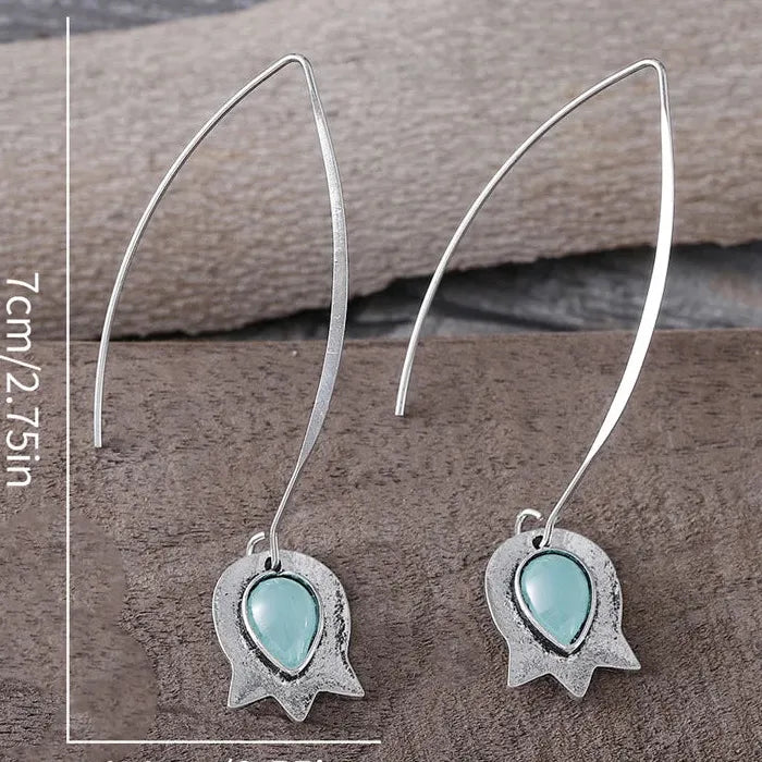 Vintage Floral Tulip Sapphire Inlaid Drop Earrings Zinc Alloy Jewelry for Women
